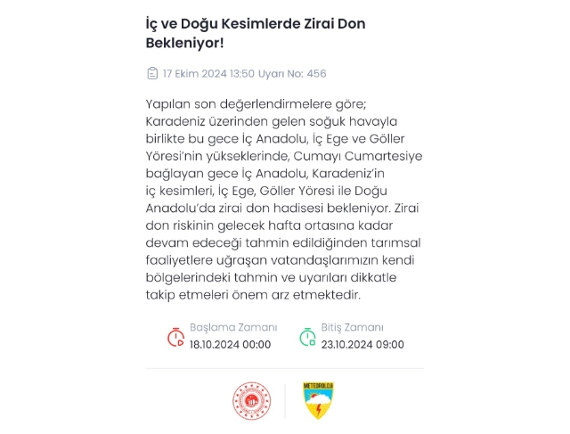 Denizli’ye zirai don uyarısı