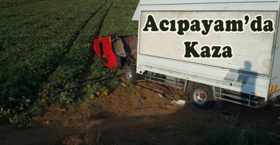 ACIPAYAM'DA KAZA: YOLDAN ÇIKAN KAMYON KAVUN TARLASINA UÇTU