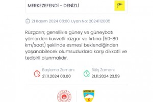 Meteoroloji Denizli’yi kuvvetli rüzgar ve fırtınaya karşı uyardı