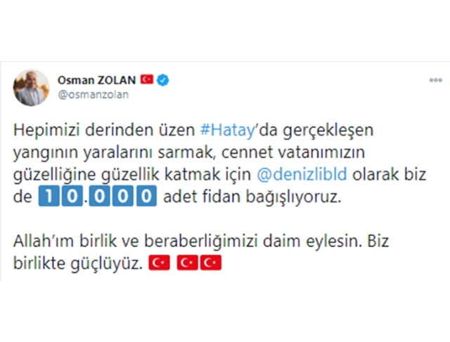 Başkan Zolan'dan Hatay'a 10.000 fidan