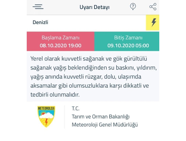 Denizli ve Uşak için ‘Sarı’ uyarı